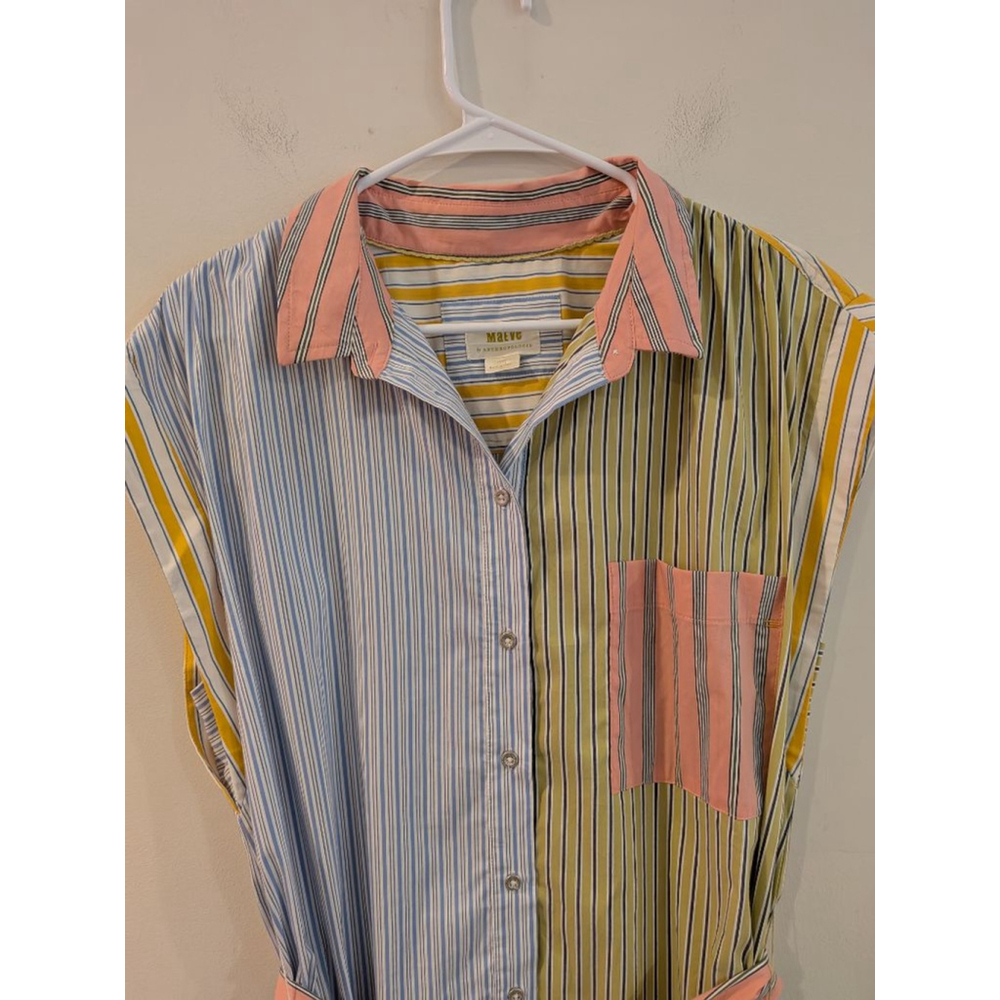 Women's Maeve by Anthropologie Striped Shirt Dress L Blue Yellow - Picture 7 of 10